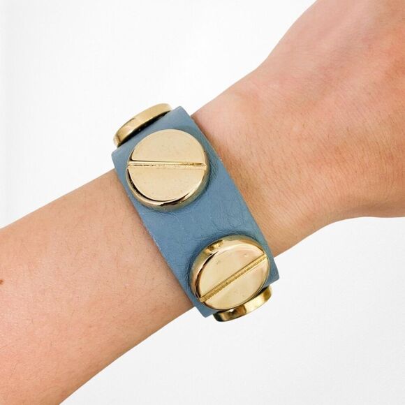 ASOS Jewelry - Gray Leather Gold Screw Detail Wrap Bracelet